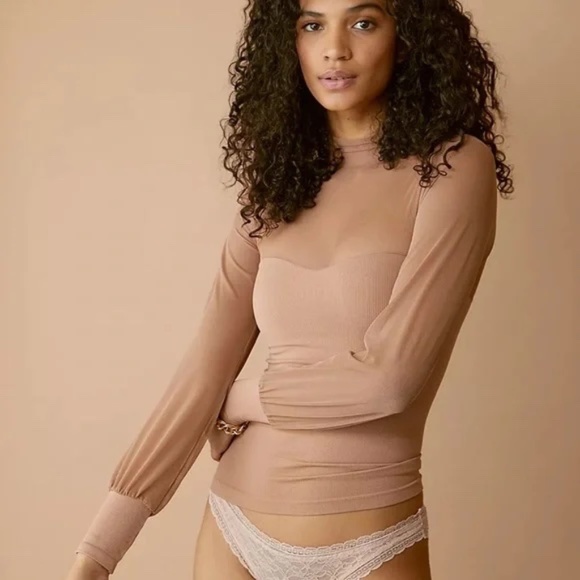 NWT Free People Light Up Layering Top in Cocoa/Nude M-L - Picture 3 of 10